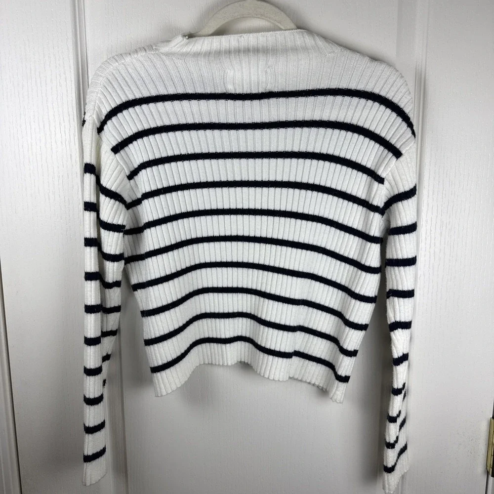 Zara Kids Girls Ribbed Striped Sweater Size 11-12 Cream Black Nautical Chic